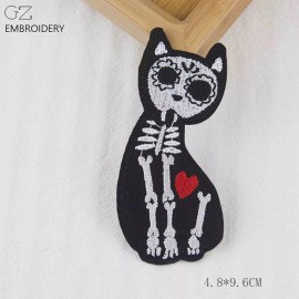 unbranded Red Heart Skeleton Cat Skull Embroidered Patch Iron-On X-Ray Kitten Emblem 2363