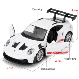 RMZ City 1:36 Scale 911 GT3 RS Car Model, Diecast Pull Back Model Toy Car, Doors Open, Collection Kids Toy for Aged 3 and up, Gift White