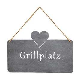 levandeo Barbecue Area Sign 25 x 16 cm Heart Garden Decoration Grey Concrete Look Door Sign Wall Picture Lettering Wall Decoration Barbecue Summer