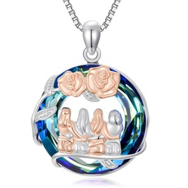 OCJ Sister Gifts from Sister Sterling Silver 4 Sisters Necklace for Women Rose Flower Crystal Female Friendship Jewelry Christmas Birthday Gifts for Her