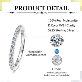 Milacolato Moissanite Wedding Band Ring 0.42ct Brilliant Round Cut D Color VVS1 Clarity Lab Created Diamond Half Eternity Rings 18K White Gold Plated Sterling Silver Stackable Ring Moissanite Engagement Rings for Women Size 7