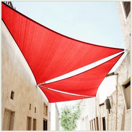 ColourTree 24' x 24' x 24' Red Triangle CTAPT12 Sun Shade Sail Canopy Mesh Fabric UV Block UPF50 - Commercial Heavy Duty - 190 GSM - 3 Years Warranty (We Make Custom Size)