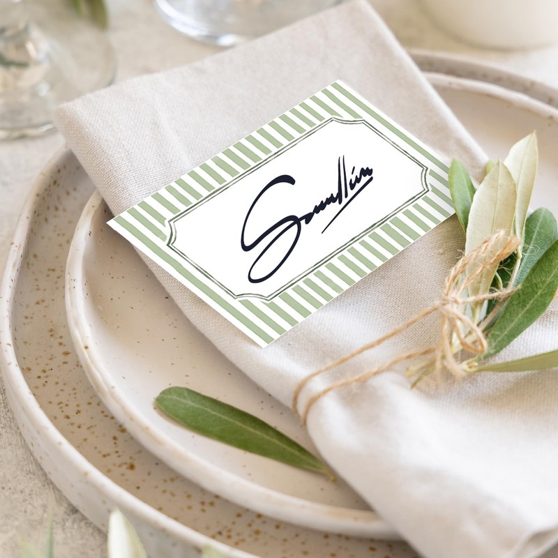 Whaline 100 Pcs Sage Green Place Cards Stripes Tented Card
