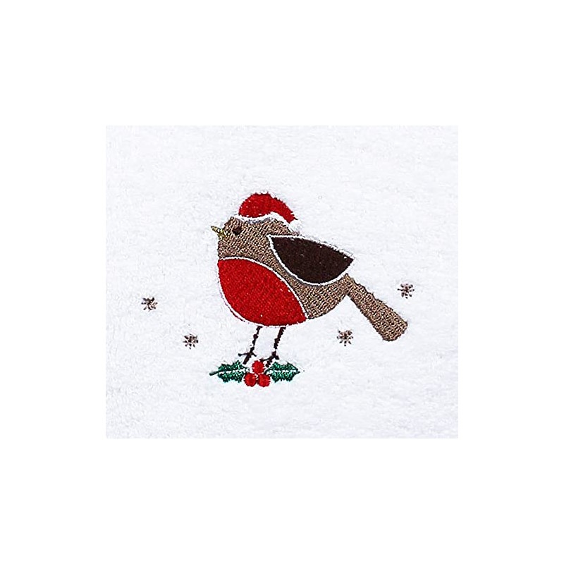 Peggy Wilkins Festive Robin Embroidered Christmas Hand Towel - 50cm