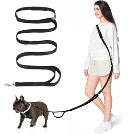 Tivray Hands Free Dog Leash with Sponge Handle, 8.5ft Versatile Crossbody Waist Leash with 3 Rings for Puppy, Small & Medium Dogs, Easy Adjust Hands Free Leash for Running Jogging Walking, Black