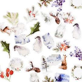 moin moin Stickers Flake Stickers, Winter Animal, Reindeer, Penguin, Christmas, Polar Bear, Snow, Crystal, Watercolor, Realistic, Planner, Notebook, Album, Decoration, Letter, Calendar, 92 Piece Set