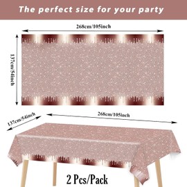 Aisszhao 2-Piece Plastic Tablecloth, 137 * 274 Rectangle Dinner Tablecloths for Girl's Party, Cute Rose Gold Table Covers for Kids/Adult Baby Shower & Birthday Party Table Decor