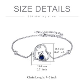 enjoylifecreative Teddy Bear Bracelet for Women 925 Sterling Silver Bear Bracelet with Birthstone Teddy Bear Jewellery Valentine's Day Birthday Gift for Women and Girls, Sterling Silver, No gemstone