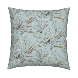 Wi33bbon Bohemian Feathers Throw Pillow Noir Feathers Duck Egg Blue Med Birds 18x18 Square Throw Pillow
