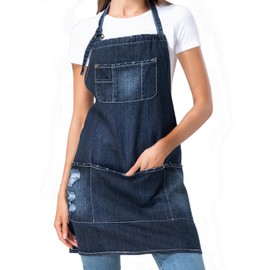 FYTXSZ Denim Apron for Women and Men with Pockets – Adjustable Chef Aprons for Cooking, Kitchen, Hairstylist, Barber, Work or Café Use – Durable Bib Apron (Dark Gray) (Dark Blue)