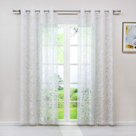 Heichkell Transparent Voile Curtain with Burnout Design Living Room Curtain 1PC White Store