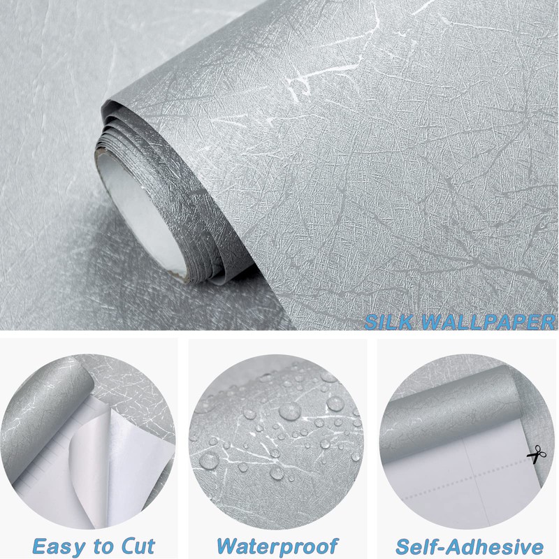 Cohoo Home Gray Peel and Stick Wallpaper Grey Silk Contact