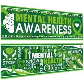 Harloon 2 Pcs Mental Health Awareness Decoration 13.8 x 38.6 Inch Mental Health Month Decorations Motivational Green Classroom Decor for School Wall Indoor Outdoor Bulletin Board Party Supplies