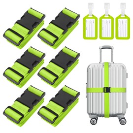 Flintronic 6 Pcs Luggage Straps with Luggage Tags, Adjustable Packing Belts for Suitcases Security Non-Slip Travel Belt Travel Accessories（Green）