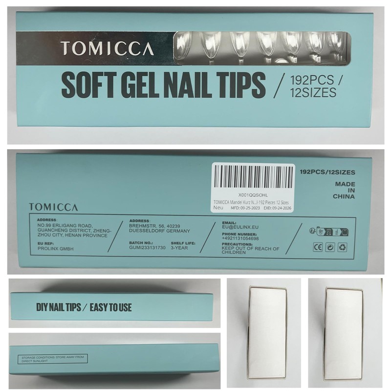 TOMICCA Almond Short Nail Tips for Gel Nails, Gel Full