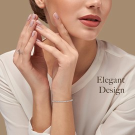 KRKC&CO Tennis Bracelet 925 Silver for Women, 3/4 mm Tennis Bracelet White Gold 14K Gold Coated, Zirconia Crystal Bracelet Iced Out, Birthday Gift for Women Girls [Size 16.5-20.3 cm], 17.8, Silver