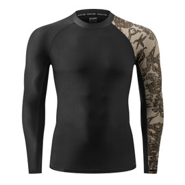 HUGE SPORTS Men's Splice UV Sun Protection UPF 50+ Skins Rash Guard Long Sleeves(Sea Forest, XL)