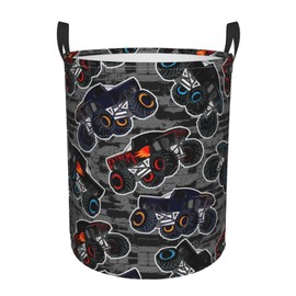 Gbuzozie Monster Truck - Cesta de almacenamiento redonda para ropa sucia, juguetes, organizador de ropa para el hogar, baño, dormitorio, guardería, 38 l