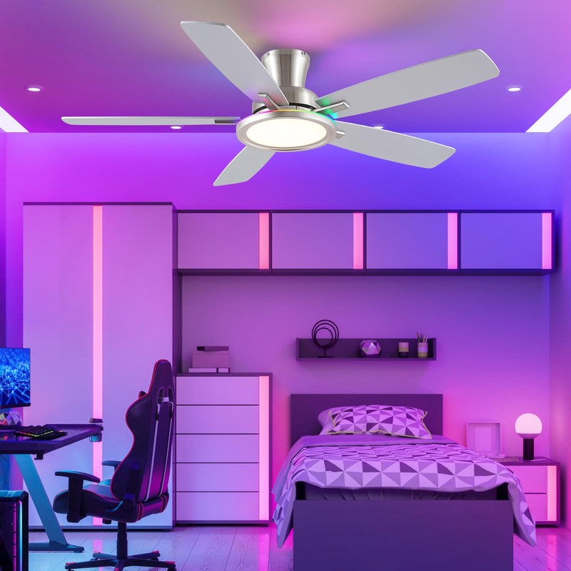 BYKISTOK 52" RGB Ceiling Fan with Light and Remote/App -