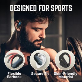 VOKALEN Reflex Pro - Wireless Sport Earbuds with Ear Hooks, Active Noise Cancellation, up to 50H of Battery Life, IP68 Dust and Waterproof, Touch Control, Secure Fit for Sports (Black)