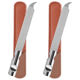 Metal Nail Files for Natural Nails, Mabor 2Pcs Stainless Steel Fingernail File with Pointed Tip Professional Double Sided Curved Filer for Nails Travel with PU Leather Case