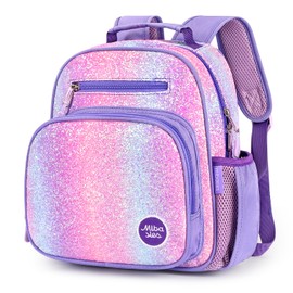 mibasies Toddler Backpack for Girls and Boys 2-4, Preschool Kindergarten Backpack, Cute Kids Backpacks for Girls（Glitter Purple）