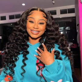 BINF Wigs Human Hair Loose Deep Wave Wig 24 Inch Loose Wave Lace Front Wigs Human Hair Pre Plucked 13x4 Deep Wave Human Wigs for Women HD Transparent Lace Frontal Wig Natural Black Hairline