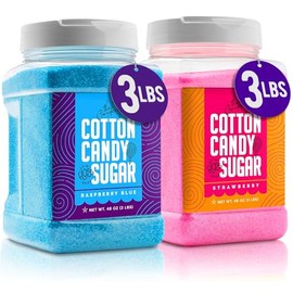 The Candery Cotton Candy Floss Sugar 32oz (2-Pack) Includes | Raspberry Blue and Strawberry | Plastic, Reusable Jars | Easy Pour Spout or Scoop | 2 LBS Jars