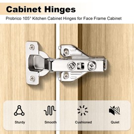 Probrico Full Overlay Soft Close Clip On Face Frame Mounting Cabinet Hinges, Nickel Plated Door Hinges, Concealed Screws 105 Degree Kitchen Cabient Hinges, 15 Pair