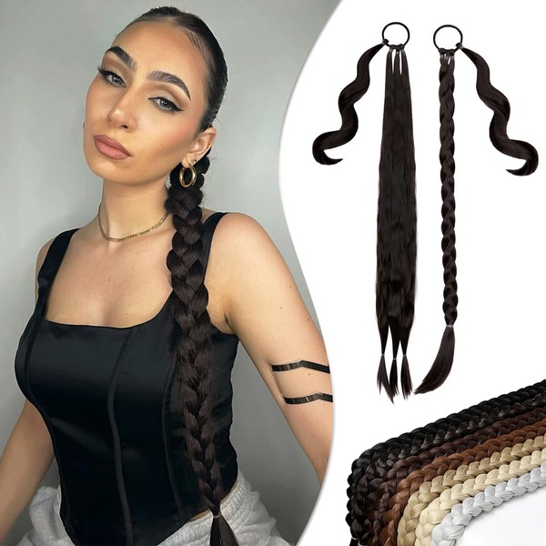 Wodelanle Long Braided Ponytail Extension with Hair Tie Dark Brown