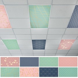 QOUBAI 8PCS Fluorescent Light Covers, 4x2 Feet Magnetic Light Cover Fluorescent Lights Shade Panel Positive Inspirational Ceiling Lights Filters for Office Classroom Home Drop Ceiling Geometric