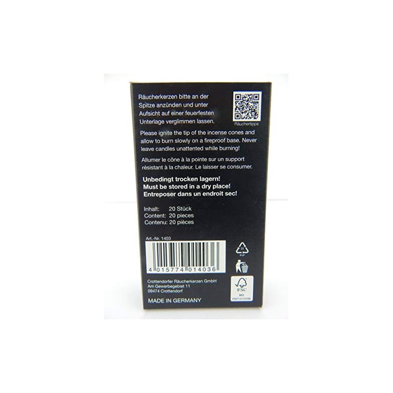 Crottendorfer Patchouli Incense Cones Pack of 20