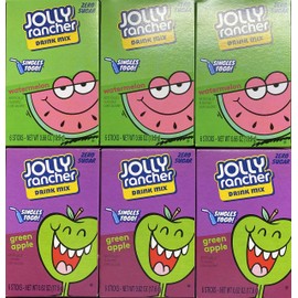 Lot of 6 (6-ct.) Boxes Mixed Variety JOLLY RANCHER ~ 3 Green Apple & 3 Watermelon. ~Singles to Go! Sugar Free Drink Mix.