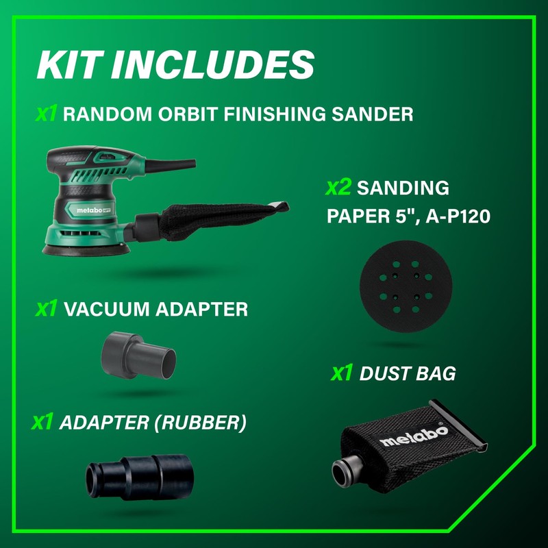 Metabo HPT 5-Inch Random Orbit Finishing Sander, Variable Speed, Palm-Style