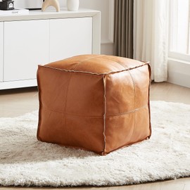 Louis Donné Pouf Stool Without Filling Square Pouf Footstool Holster Unfilled PU Leather Seat Puff Foot Stool for Indoor and Outdoor Use 45 x 45 x 45 cm (Brown)