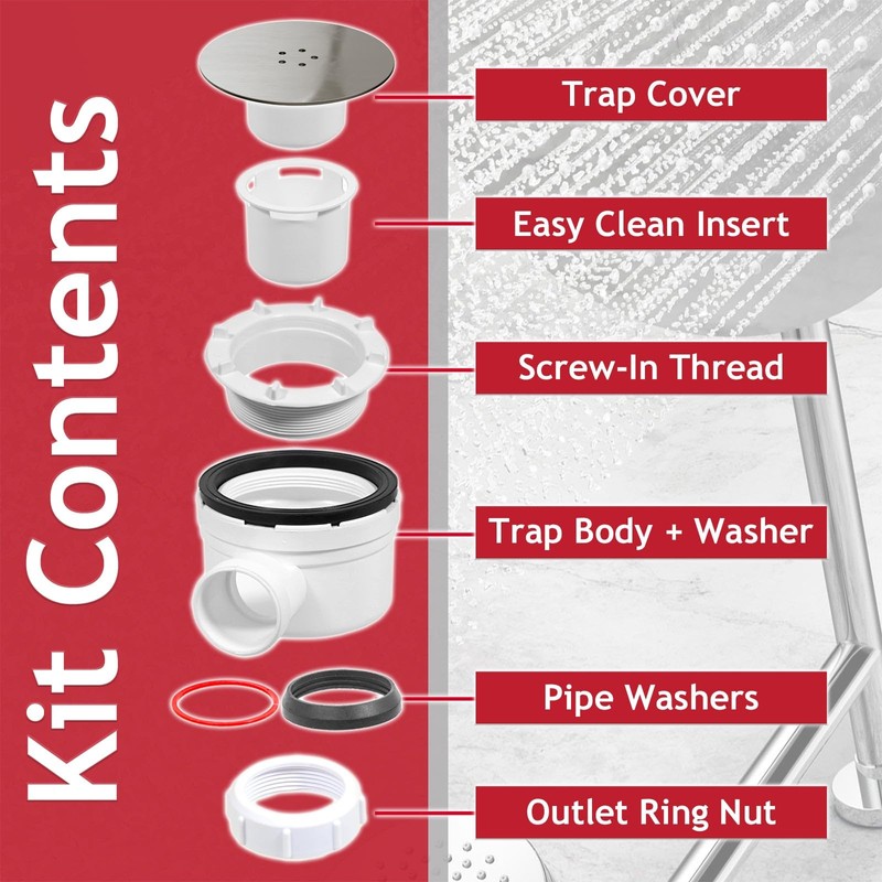 SPARES2GO Shower Trap for 90mm Tray Plug Hole 1.5" Luxury