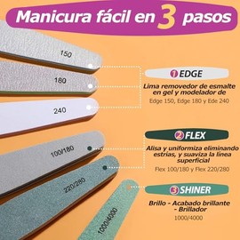 Maizic Limas para uñas 6 Piezas 100/150/180/220/240/280/1000/4000 Grit,lBarra de Arena para uñas Profesional,Reparación de uñas, Especial para Manicur