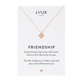 LUUK LIFESTYLE Stainless Steel Friendship Necklace with Clover Pendant and Friendship Card, Symbol of Luck and Happiness, 20” Adjustable Length, Women's Jewellery, Lucky Charm for exam, Travel, Rose