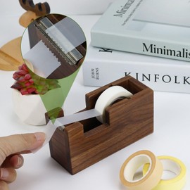Multibey Natural Eco-Friendly Walnut Wooden 1 Inch Core Desktop Adhesive Tape Dispenser Cutter with Tape Office School Gift Idea (Walnut)
