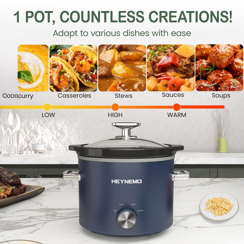 2 QT Small Slow Cooker, 3 Adjustable Temp, Upgraded Ceramic