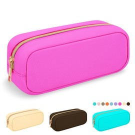 Iqimott - Bolsa de maquillaje de nailon rosa fuerte, bolsa de maquillaje compacta para mujeres, niñas, adolescentes, Rosa caliente, Delgado