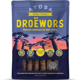 Ayoba Droewors Grass Fed Beef Paleo Sticks (2 Ounce, Pack of 8) Keto Friendly, Air-Dried Grass Fed Beef Snack - Gluten Free, Nitrate Free, No Sugar, Meat Snacks