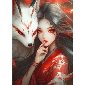 MXJSUA DIY 5D Diamond Painting Kits for Adults, Fox Girl Diamond Art Painting Full Drill Crystal Rhinestone Embroidery Craft Kits for Home Wall Decor Gifts, 30x40cm