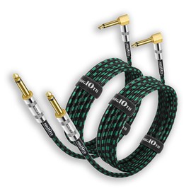 Augioth Guitar Cable 10 ft 2 Pack, Electric Instrument Bass Cable AMP Cord 1/4 Straight to Angled Dark Green Tweed