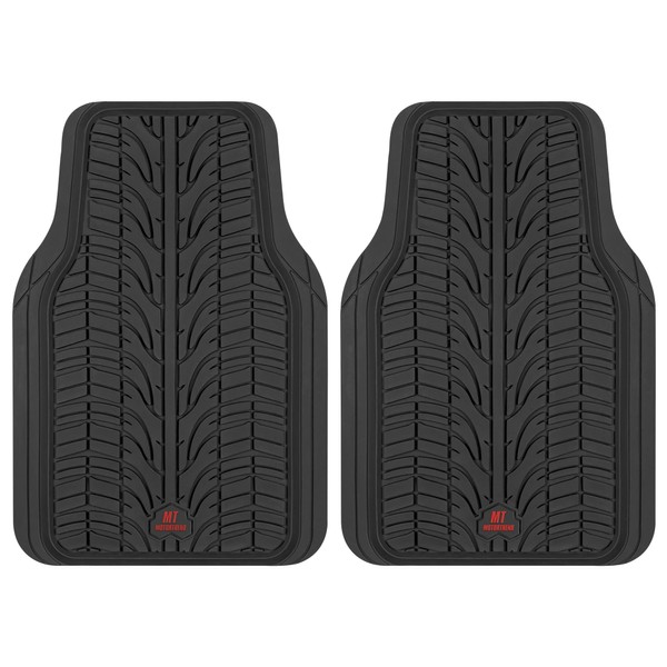 Motor Trend Grand Prix Tire Tread Rubber Car Floor Mats for Autos SUV Truck & Van - All-Weather Waterproof Protection Front Seat Liners, Trim To Fit Most Vehicles-Black