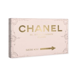 The Oliver Gal Artist Co. Fashion and Glam Modern Wrapped Canvas Wall Art Couture Road Sign Rococo Gold Blush Living Room Bedroom and Bathroom Home Decor 24 in x 16 in Pink and Gold