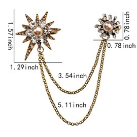 Vintage Crystal Brooch Pin Gold Rhinestone Star Pearl Lapel Pin for Men Women Hanging Chain Collar Pin Brooch Tassel Elegant Sweater Cloak Brooch Tie Suit Pin Statement Jewelry Accessories