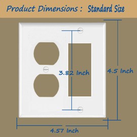 Combination Duplex Receptacle Outlet/Decorator Rocker Light Switch Wall Plate,Smooth Face, White,Standard Size 4.50" x 4.57",Unbreakable Polycarbonate Thermoplastic,UL Listed,2-Pack