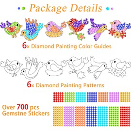 Qyeahkj 6 Pcs Summer Arts Crafts DIY Spring Bird Gem Diamond Suncatcher Crafts for Kids Spring Diamond Painting Gifts Exchange for Kids Girls Boys Aged 4 6 8 10 for Home School Birthday Party Decor
