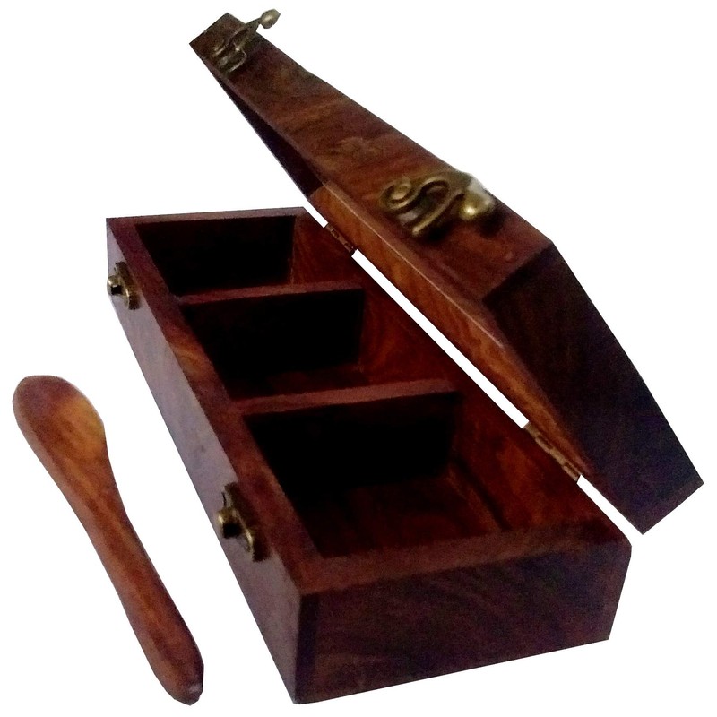 Purpledip Wooden Box: 3 Compartment Case with Transparent Cover -